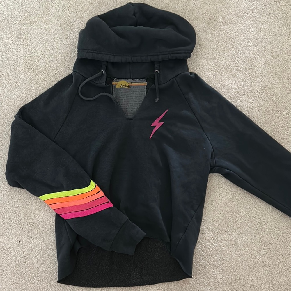 Aviator Nation hoodie with lightning bolt and stripes